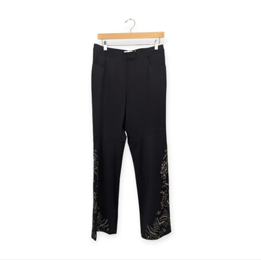 St. John Evening Black Embroidered Flare Leg Pants Size 8